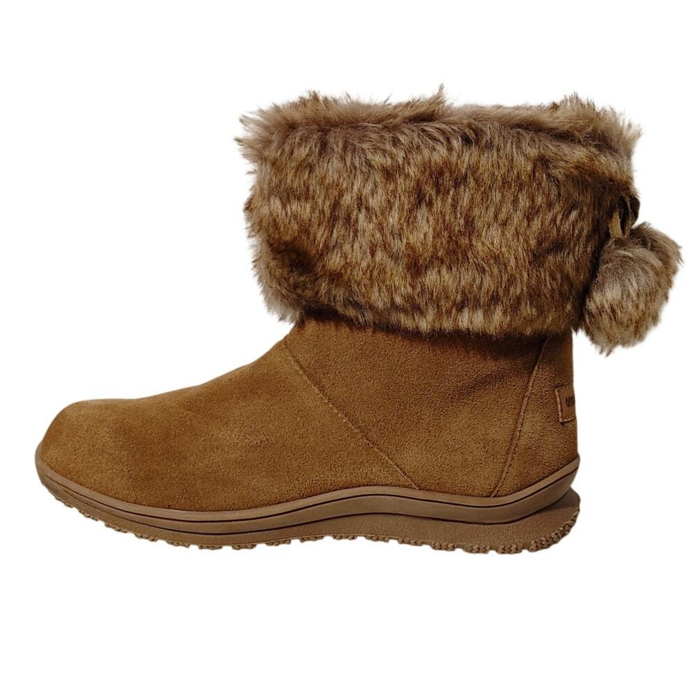 Minnetonka Everett Women Suede Winter Snow Boots Faux Fur Cuff Brown Womens US 9